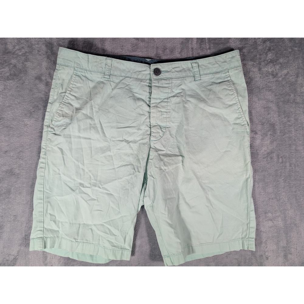 HM Divided Mens Mint Green Cotton Chino Shorts Size 32 Flat Front Button Fly